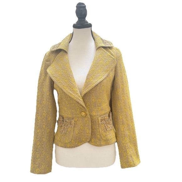 Joimo Floral Tapestry Blazer Jacket Women's M Gold Tan Embellished 90's Y2K - Picture 1 of 11